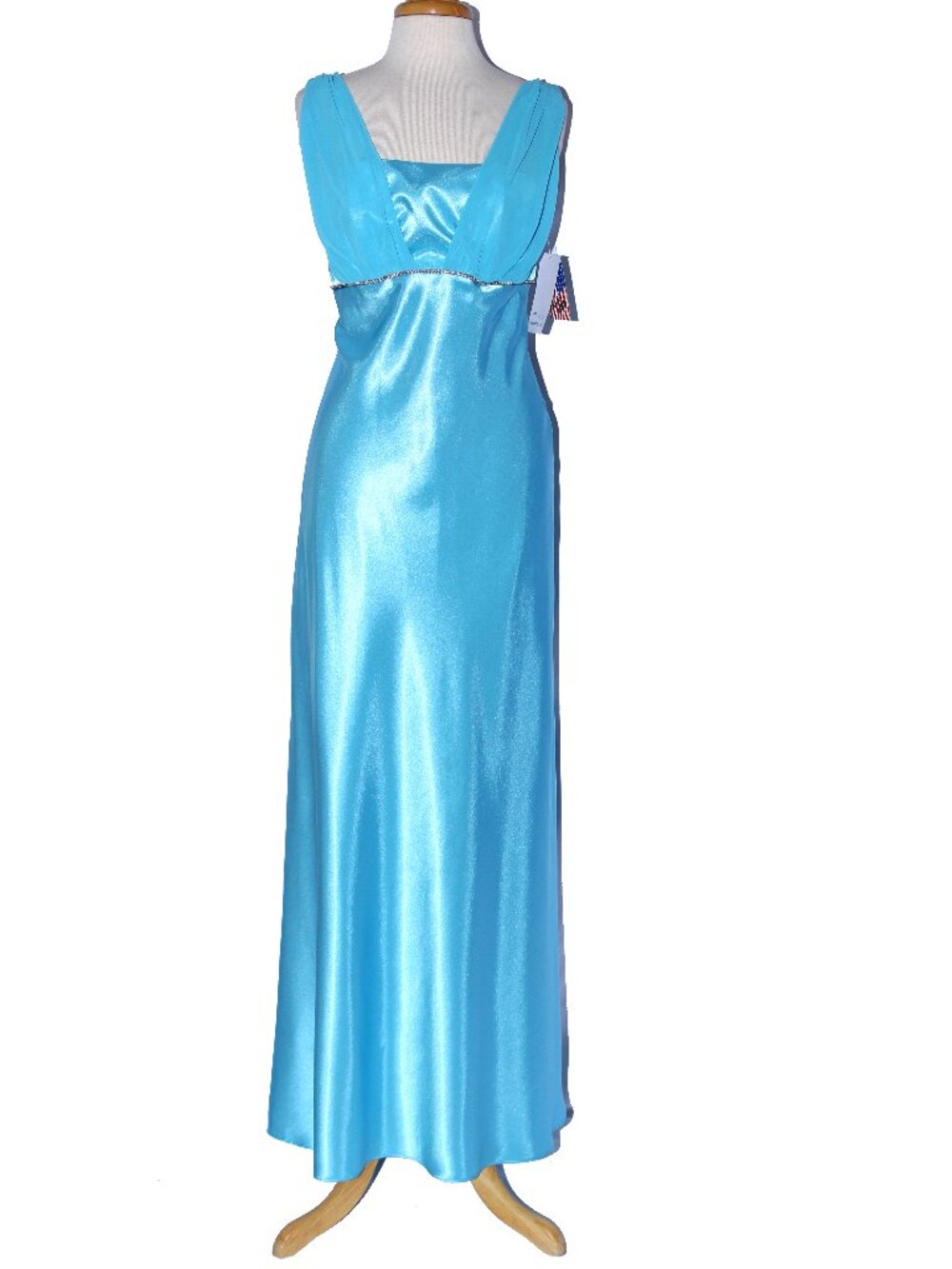 Poly USA 2686 Charmeuse Satin Goddess Gown-Size XL- TURQUOISE-NEW W/Tags